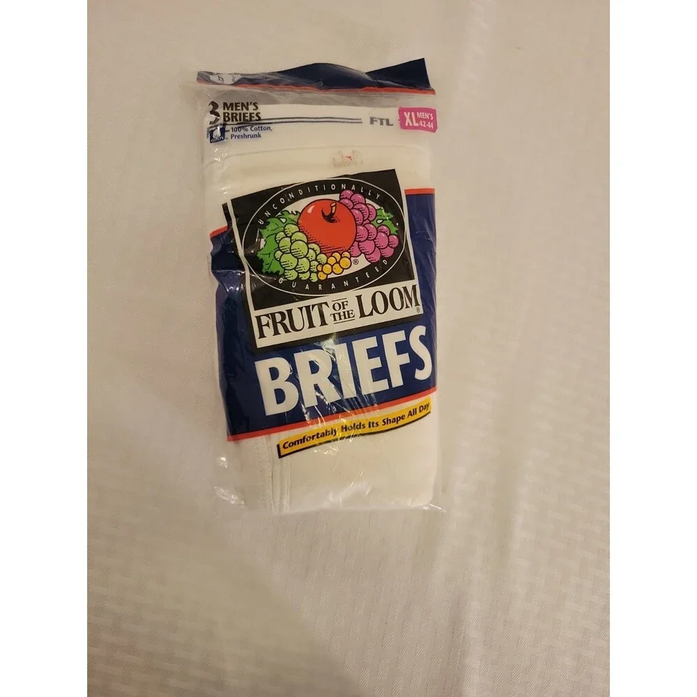 NWT VTG Deadstock Fruit of The Loom 3 Pack Mens White Briefs Size Large 1996